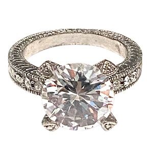 Silver Solitaire Statement Bling Ring size 9